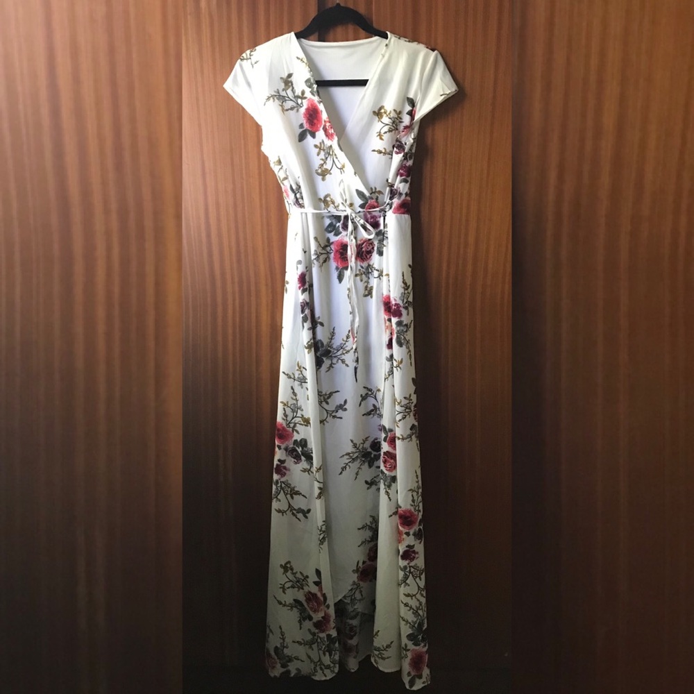 White Floral Maxi Wrap Dress